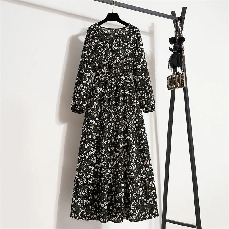 Floral Print Long Dress Women Lantern Long Sleeve High Waist Elegant Party Dress Ladies Casual Spring Summer Beach Maxi Dress