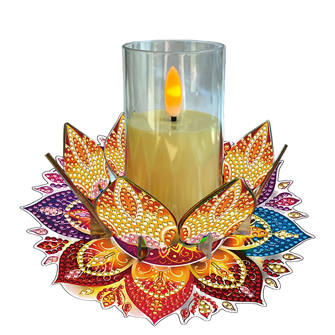 Mandala Lotus-H Acrylic DIY Diamond Painting Candle Holders Without Candles Crystal Painting Tealight Candle Stand Table Centerpiece for Adults Beginners Home Party Decor