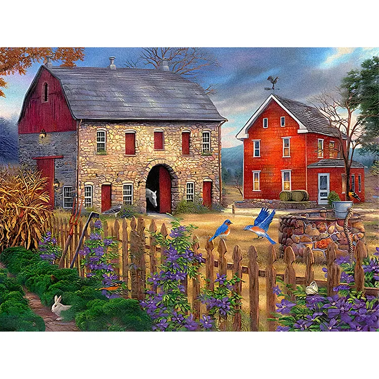 Rural House 40*30CM (Canvas) Full Round Drill Diamond Painting gbfke