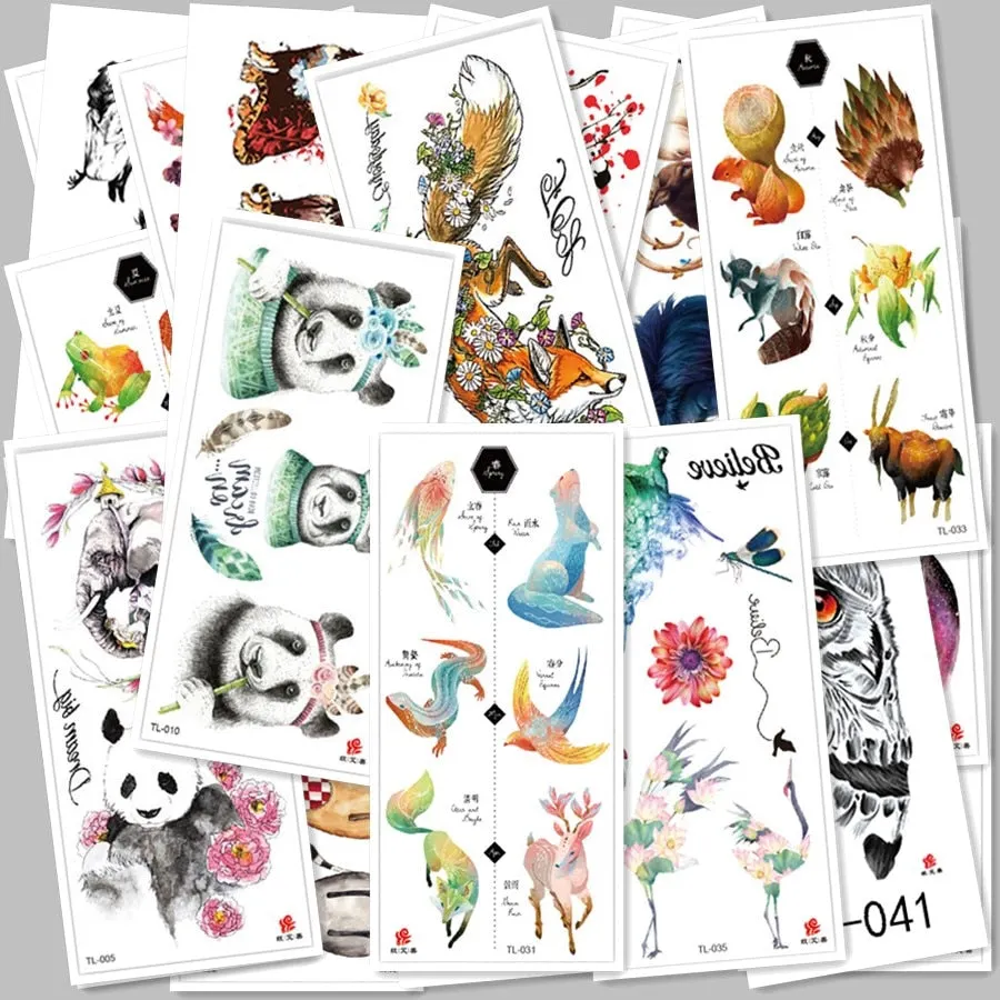1~8 pieces of animal plants wolf bear bird art tattoo stickers disposable waterproof temporary tattoo stickers for men and women