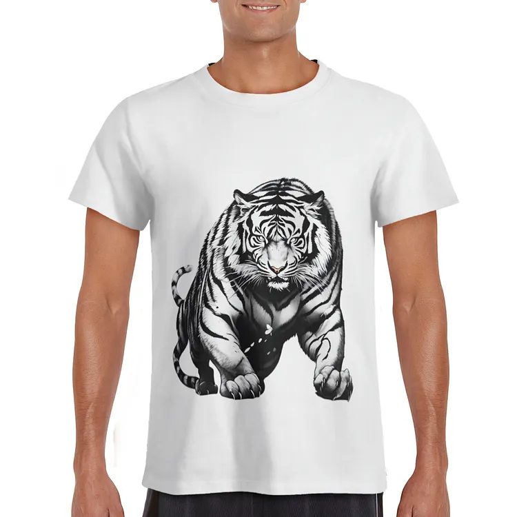 White  Ink Painting Tiger Shirt