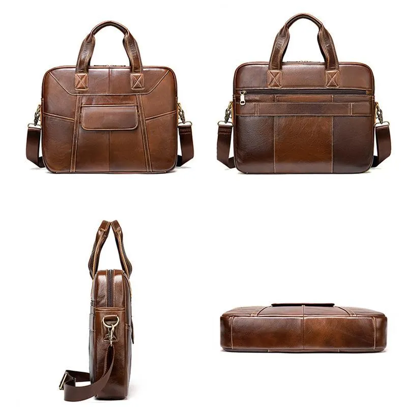 Men's Leather Briefcase Handbag Large Capacity Retro Shoulder Bag Crossbody Bag