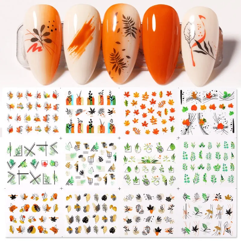 12Pcs Leopard Water Decals Sticker Hollow Floral Flower Leaves Geometry Water Transfer Watermark Foil Slider Decoration