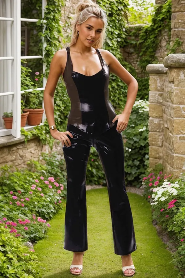 Women Latex Tops Black Smoky  Sleeveless