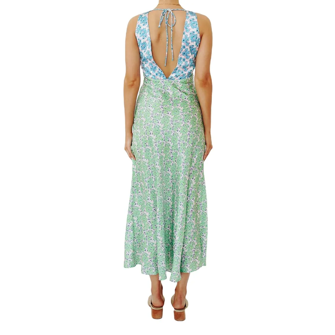 Bohemian Women Summer Midi Dress Vintage Floral Print Deep V Neck Sleeveless Beach Dress Party Clubwear Y2K Streetwear