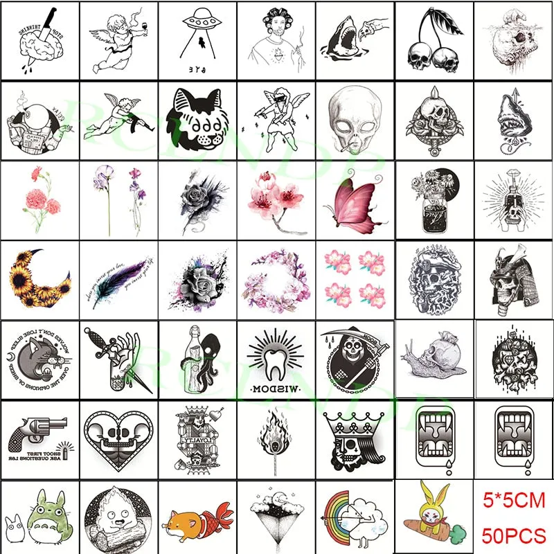 56 Pcs Waterproof Temporary Tattoo Stickers set English Russian wild Element Body Art Flash Tatto Fake Tatoo for Men and Women