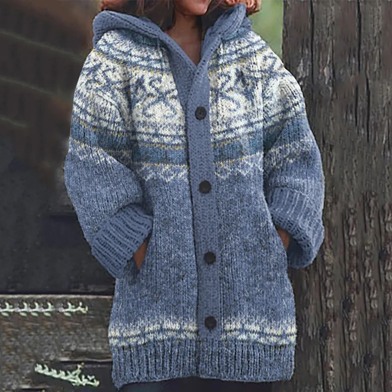 Icelandic Pattern Snowflake Jacquard Vintage Sweater Cardigan