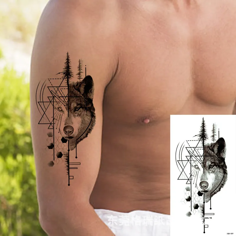 Sdrawing Forest Wolf Tattoo Sticker For Men Tiger Skull Skeleton King Animal Fake Tattoo for Women Tattoo Temporary Waterproof