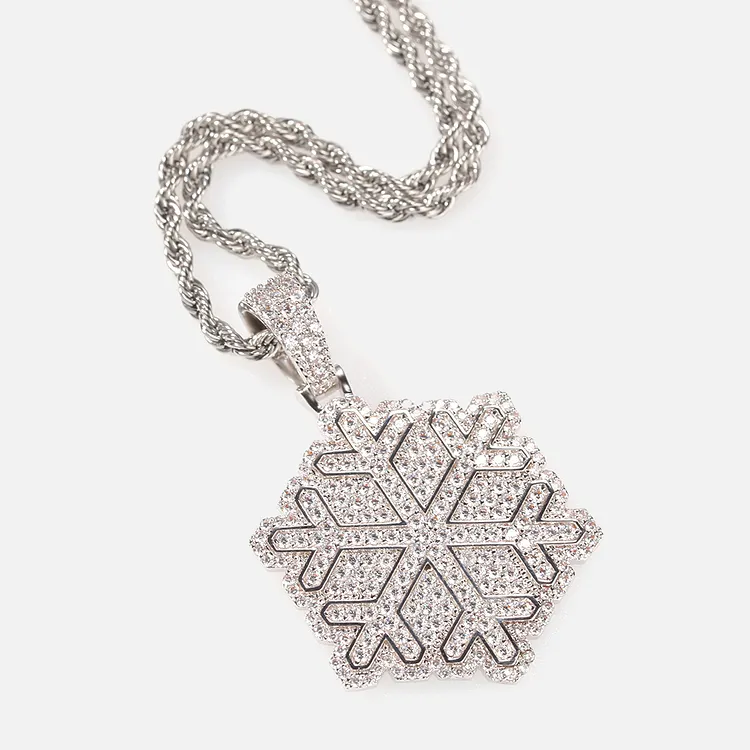 Iced Out Christmas Snowflake Pendants Hip Hop Bling Bling Necklaces For Women And Men