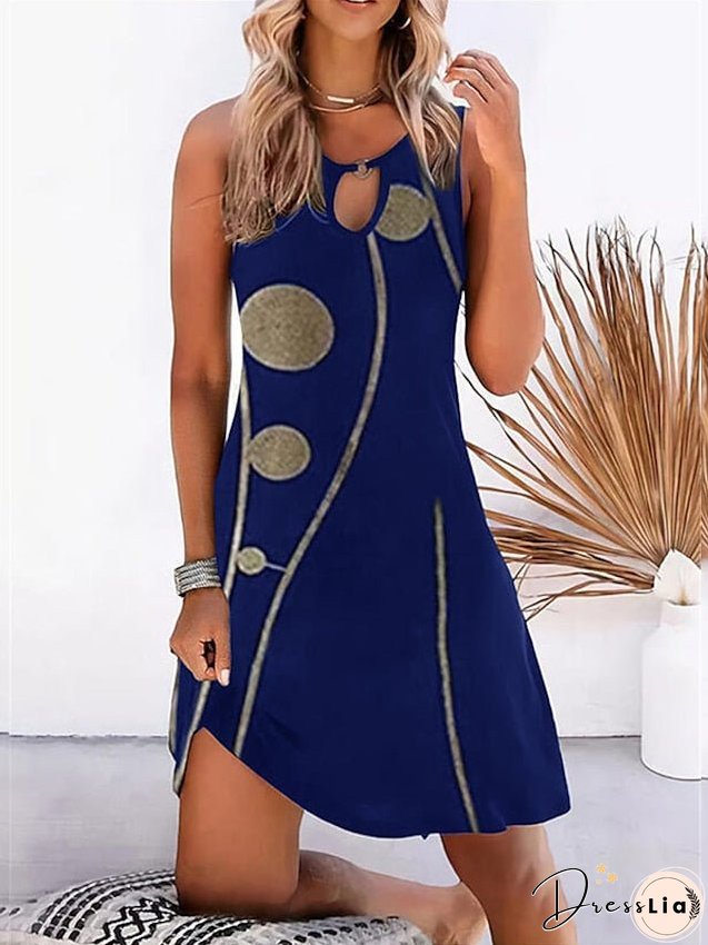Casual Dress Mini Dress Black Blue Sleeveless Geometric Print Spring Summer Crew Neck Basic Daily Weekend Summer Dress S M L XL XXL 3XL 4XL 5XL for Women