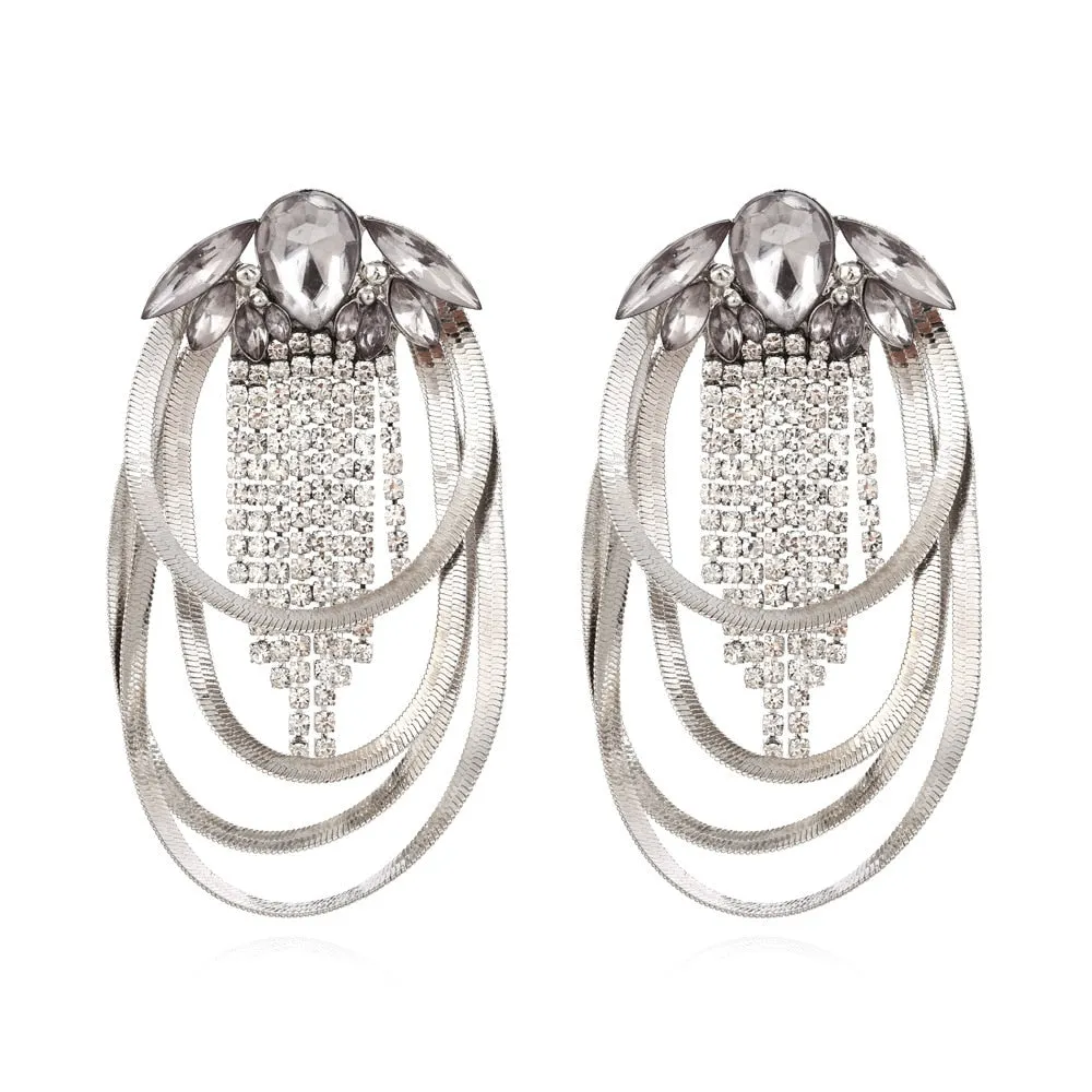 Dvacaman New Shiny Rhinestone Earrings Tassel Drop Earrings For Women Luxury Jewelry Long Dangle Earrings 2022 Party Accessories