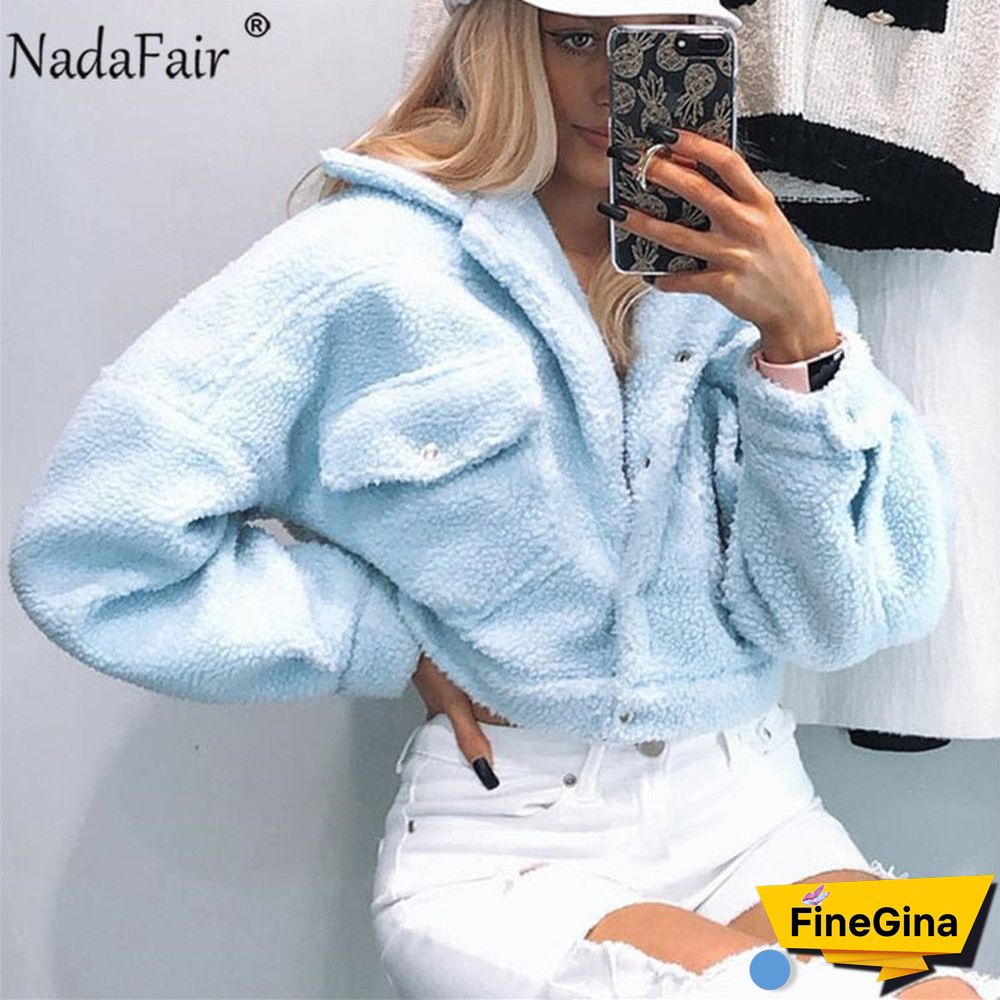 Nadafair Lamb Wool Winter Coat Woman Jacket Autumn Fleece Casual Faux Fur Overcoat Shaggy Warm Cropped Jackets Outwear