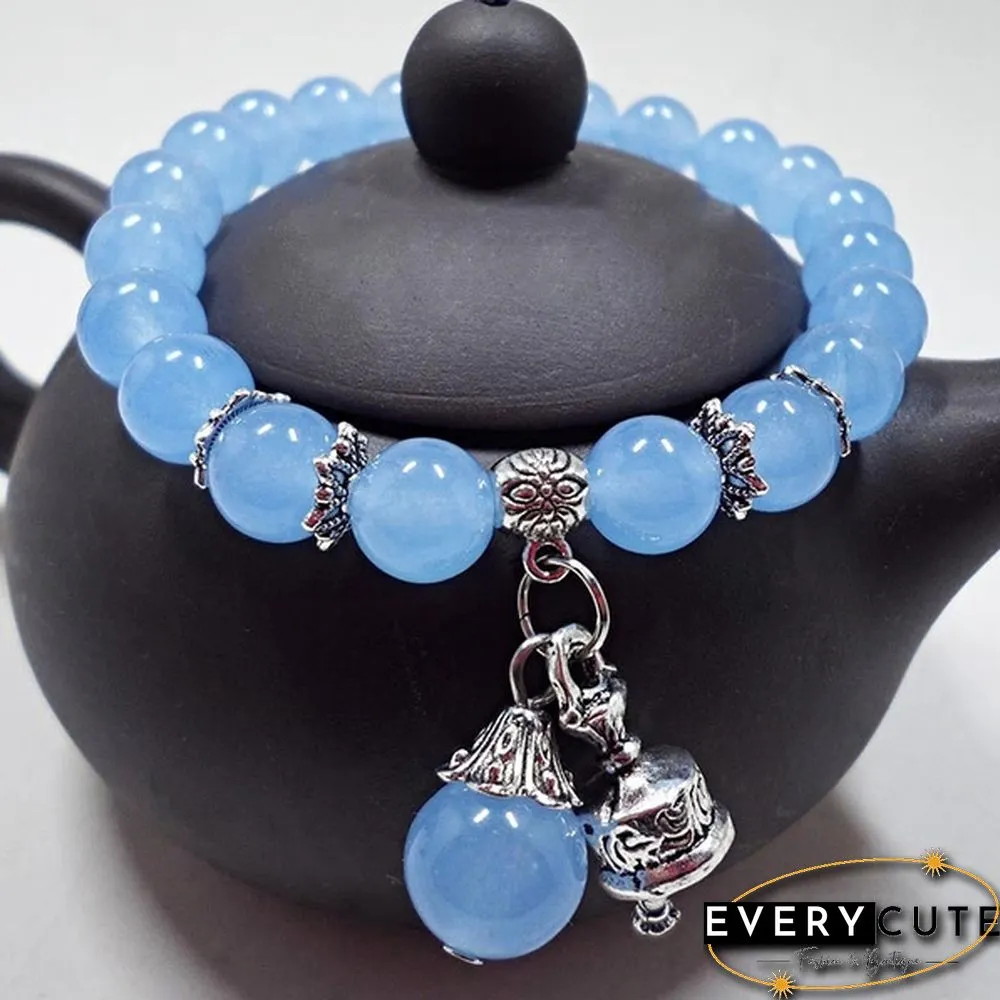 Natural Crystal Bracelets Chalcedony Stone Bracelet Women Ethnic Style Ladies Fashion Handmade Beaded Hand Jewelry