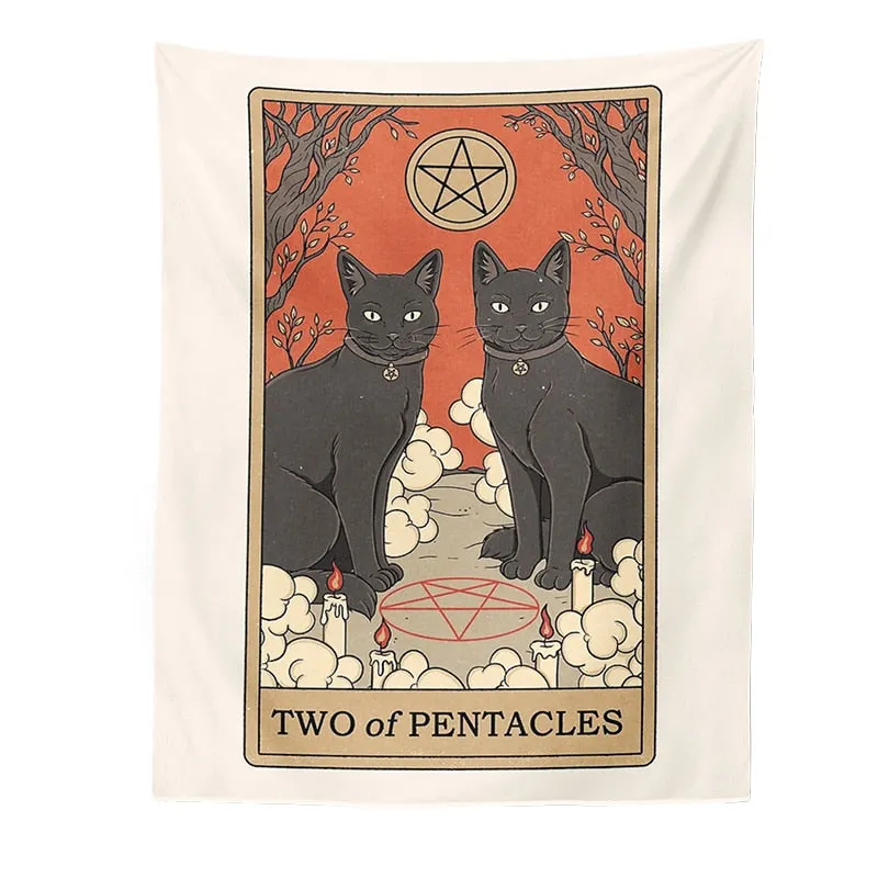 Cat Divination Witchcraft Tarot Card Tapestry Wall Hanging Tapestries Baphomet Occult Home Wall Moon phase Mat Decor Cat Coven