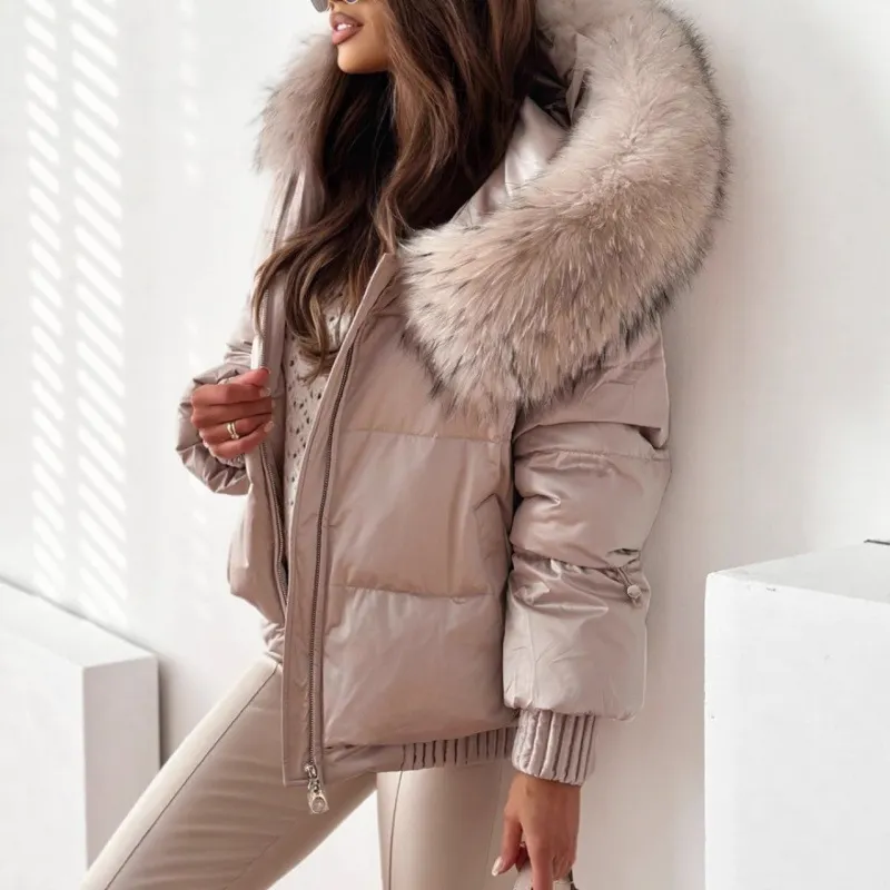 Nigikala Nigikala B7K Explosion Winter Cotton Clothes Women's Winter New Large Wool Collar Cotton Clothes Simple Thick To Keep Warm Outside