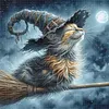 Broomstick Cat-11CT/14CT Stamped Cross Stitch 40*40cm