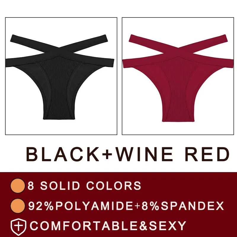 FINETOO 2PCS/Set Fashion Women's Seamless Sexy Panties Lingerie Girls Cross Strap Underwear Briefs 8 Solid Colors Woman Pantys