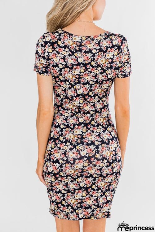 Fashion O Neck Printed Short Sleeve Dress