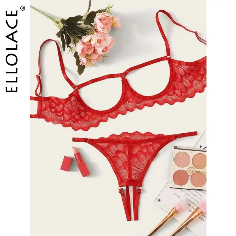 Ellolace Lingerie Set Sexy Hollow Out Lingerie Underwear Set Women's Push Up Bra Erotic Lingerie Sex Underwear For Women