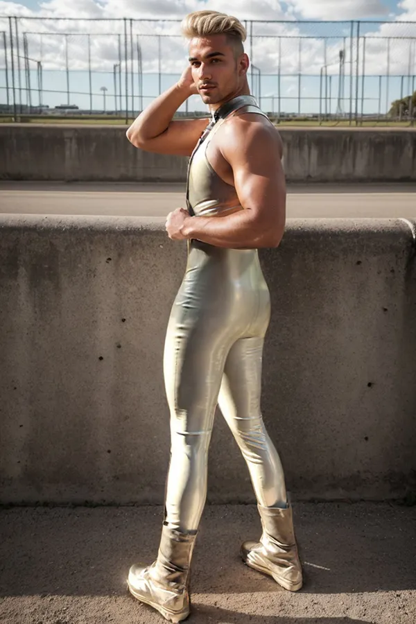 Men Latex Catsuits Laced-Front Sleeveless  
