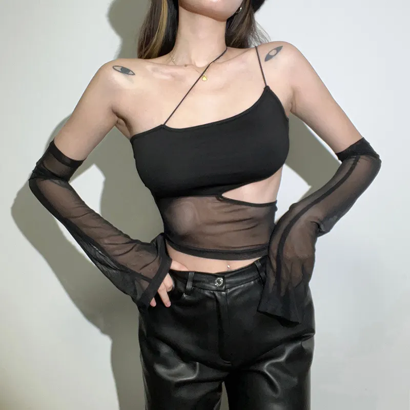 Churchf Churchf 2024 Spring And Summer New Women's Sexy Slim Crop Fashion Hollow Out Mesh Small Vest