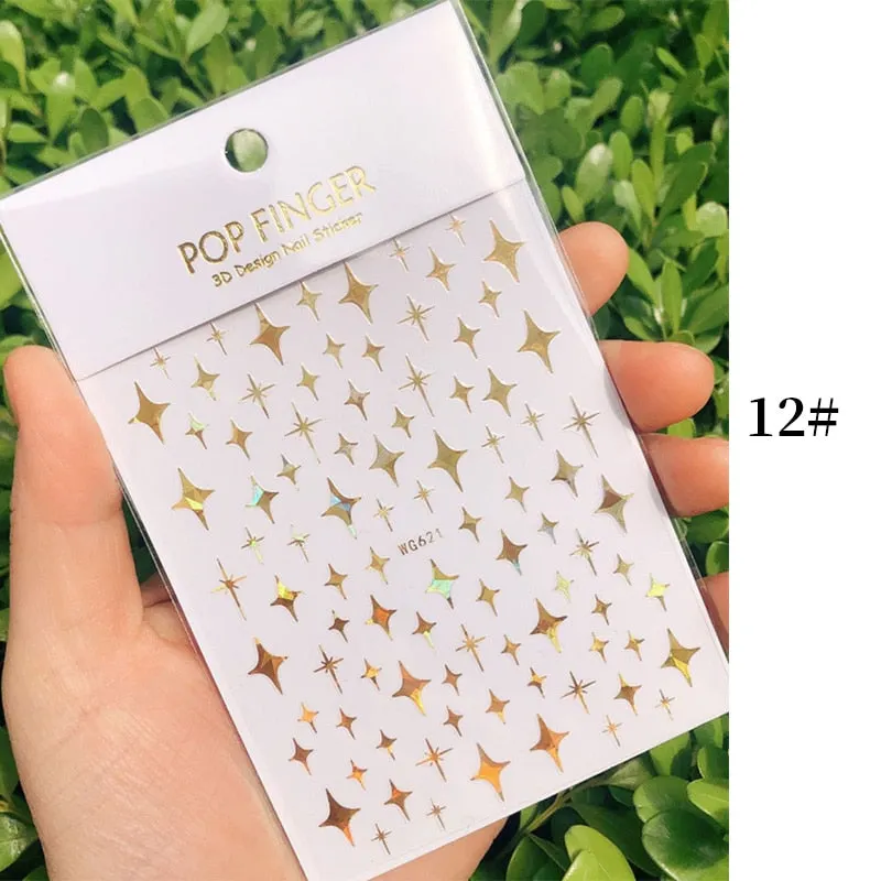 Star Nail Art 3D Stickers Black White Gold Love Hearts Pattern Nail Decals Manicures Nails Design Adhesive Wraps Tip Decoration