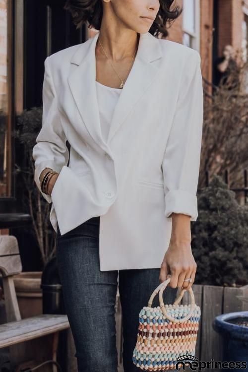 White Button Lapel Blazer