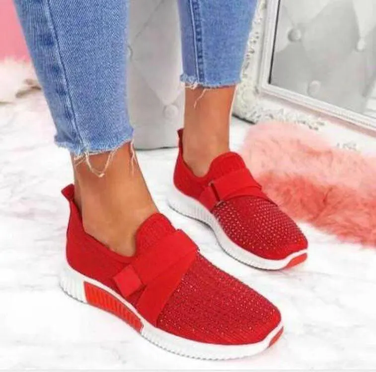 Women Casual Shoes Spring Crystal Solid Female Mesh Sneakers Casual Flat Shoes Women Flats Ladies Sport Shoes White Size 35-43 1103