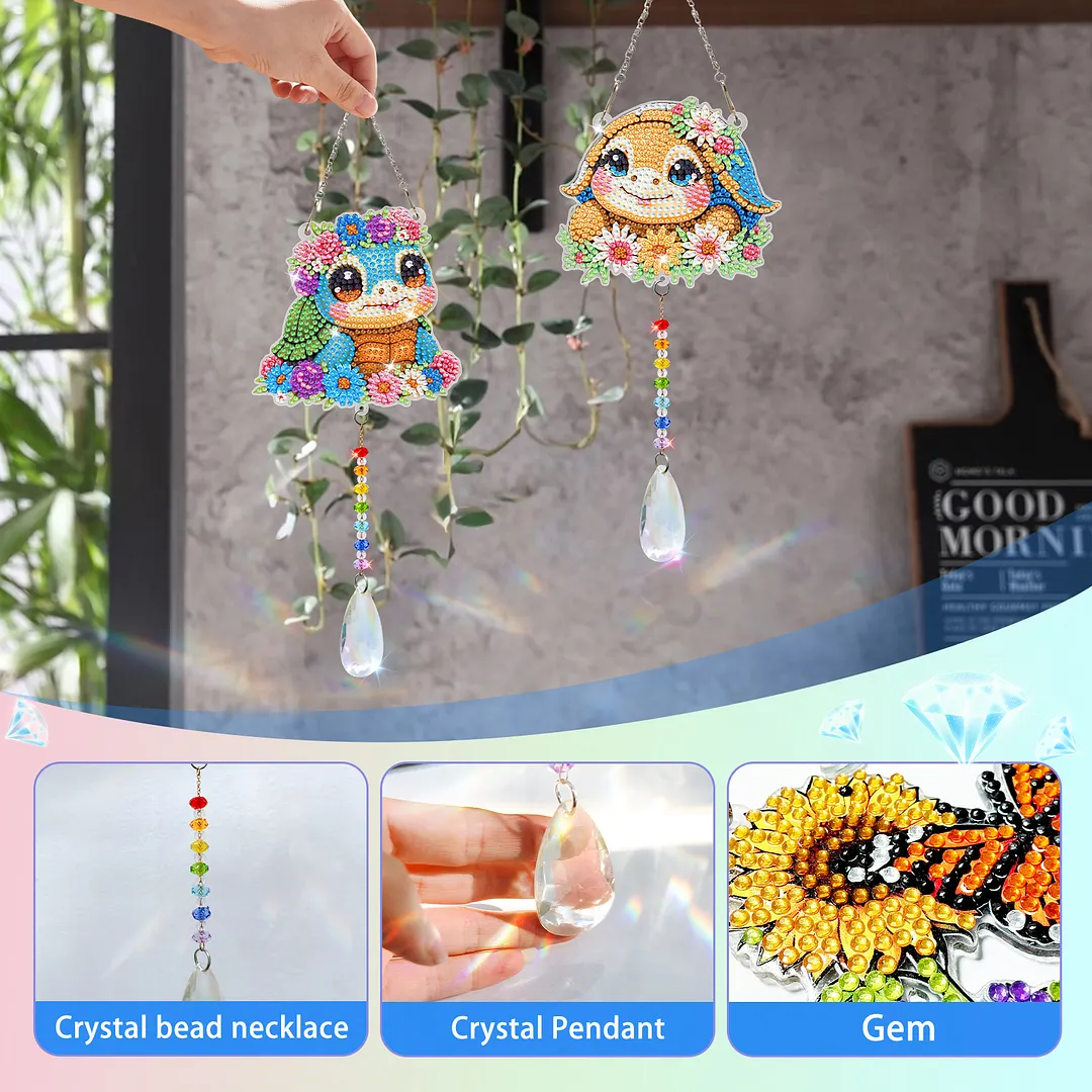 2Pcs Turtle DIY Double-Sided Diamond Painting Hanging Kits Diamond Painting Suncatcher Craft Kit for Home Garden Wall Decor Gift