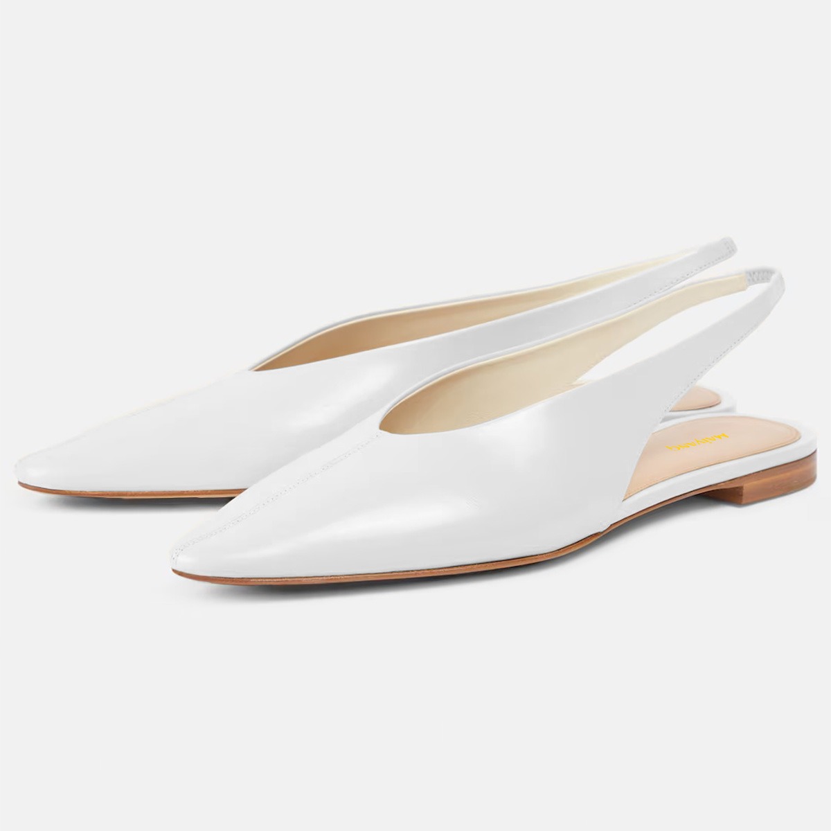 Chic Faux Leather Pointed Toe Slip On Slingback Flats in White Nicepairs