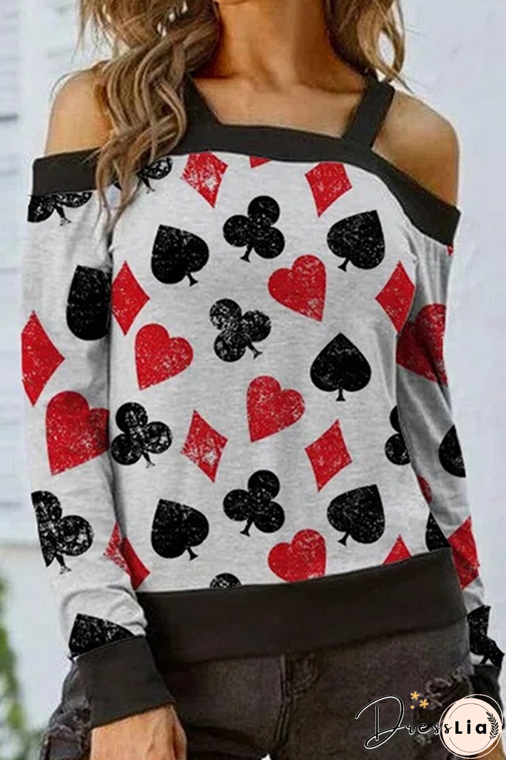 Casual Print Hollowed Out Split Joint Off the Shoulder Tops