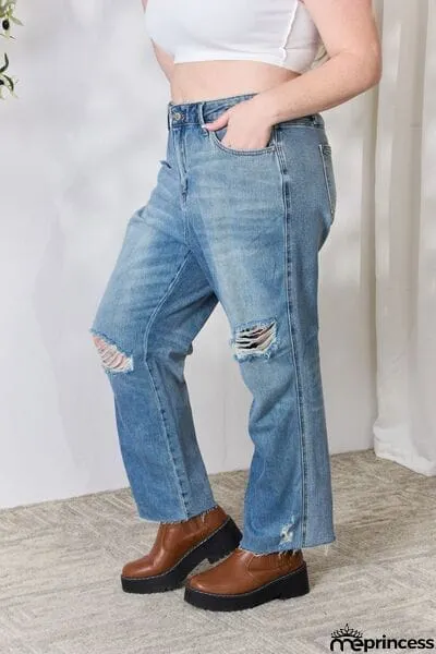 Judy Blue Full Size Distressed Raw Hem Straight Jeans