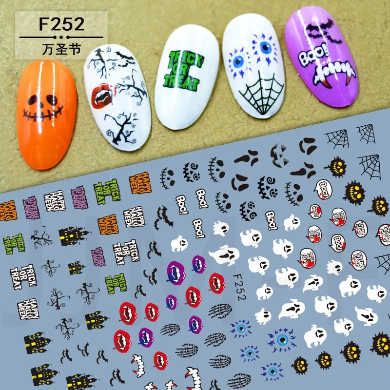 Halloween Nail Art Sticker Ghost Witch Spider Web Pumpkin Nail Decals Sexy Skull Bone Water Transfer Decals Nails Foil Manicure-Nail Inspo