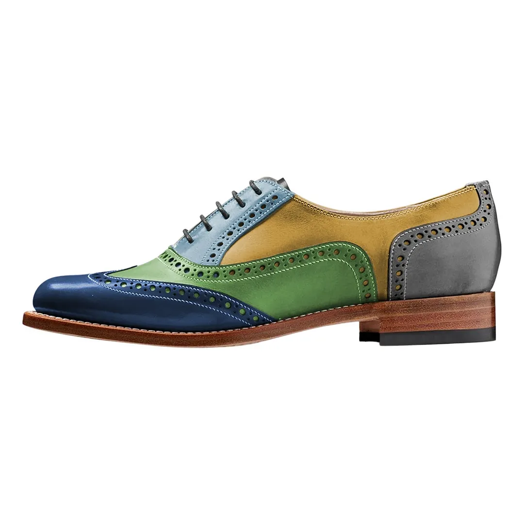 Multicolor Vegan Leather Round Toe Lace-Up Flat Wingtip Shoes
