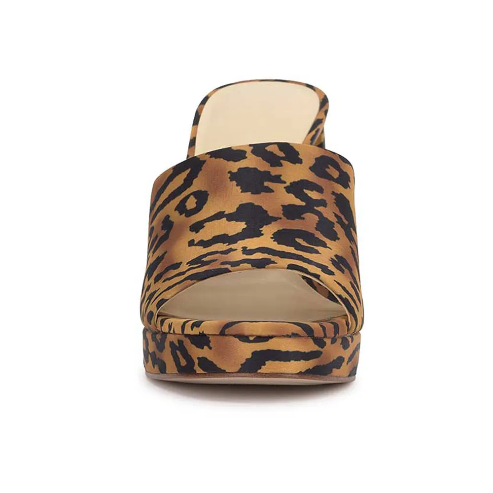 Fabric Tiger Print Open Toe Woven High Heel Mules with Platform