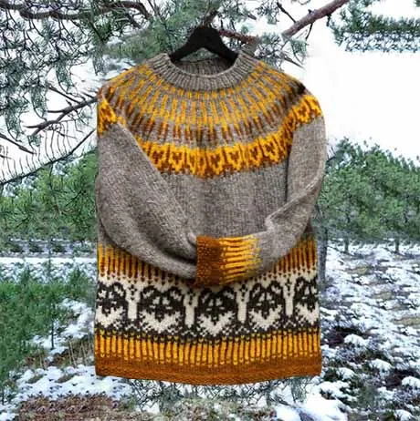 Unisex Vintage Cartoon Icelandic Knit Jacquard Warmth Crew Neck Sweater