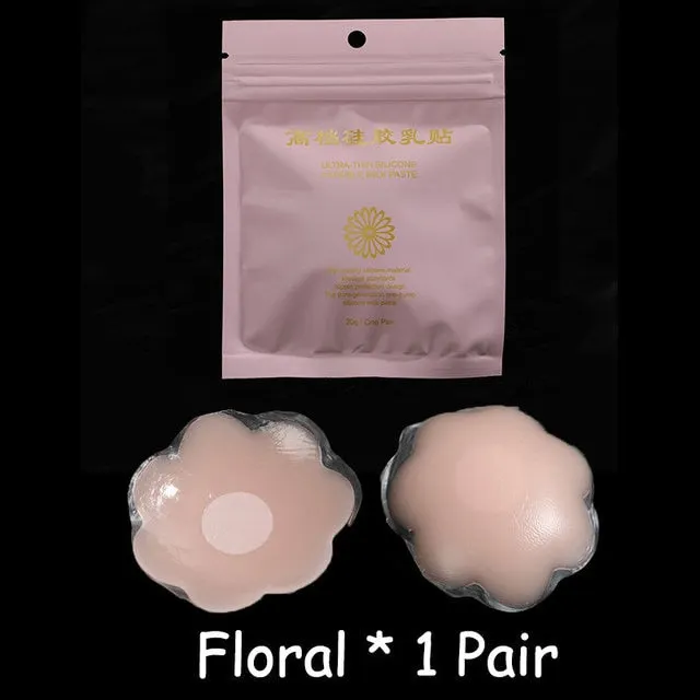 Reusable Women Breast Petals Lift Nipple Cover Invisible Petal Adhesive Strapless Backless Stick on Bra Silicone Breast Stickers