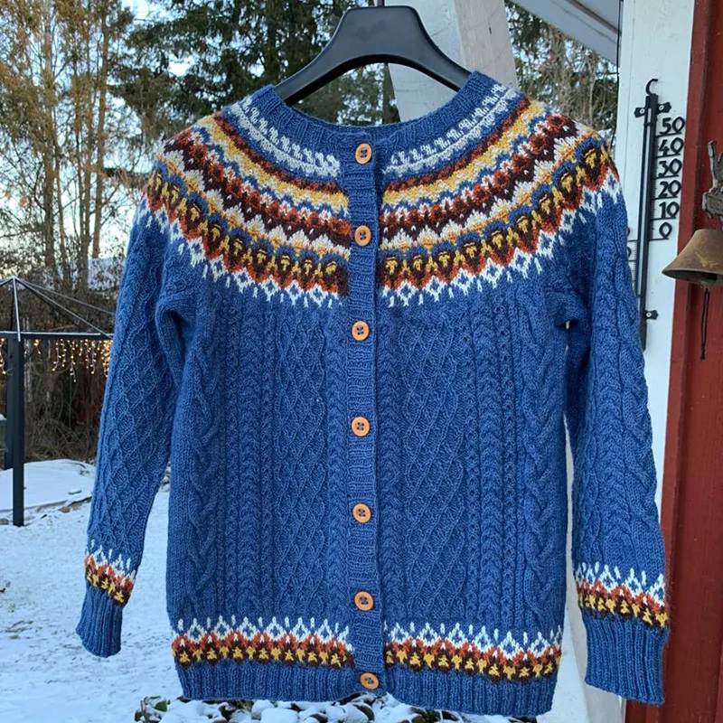 Vintage Fel Island Jacquard Button Comfy Sweater
