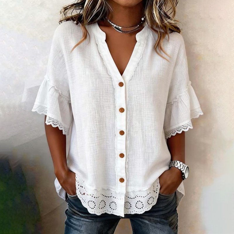 Comstylish Retro Solid Color Bohemian Round Neck Long-sleeved Top