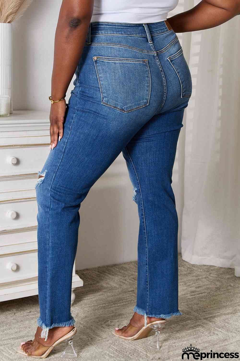 Judy Blue Full Size Distressed Raw Hem Jeans