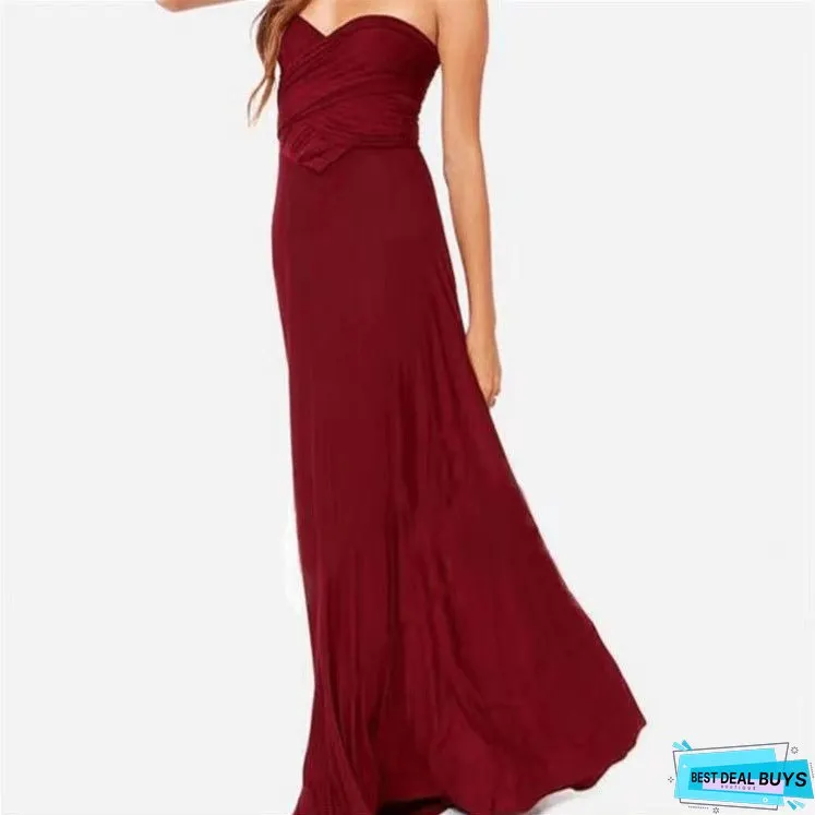Cross-Border European and American Solid Color Various Wearing Methods Sexy Lace-up Red Dress Long Dress Bridesmaid Dress