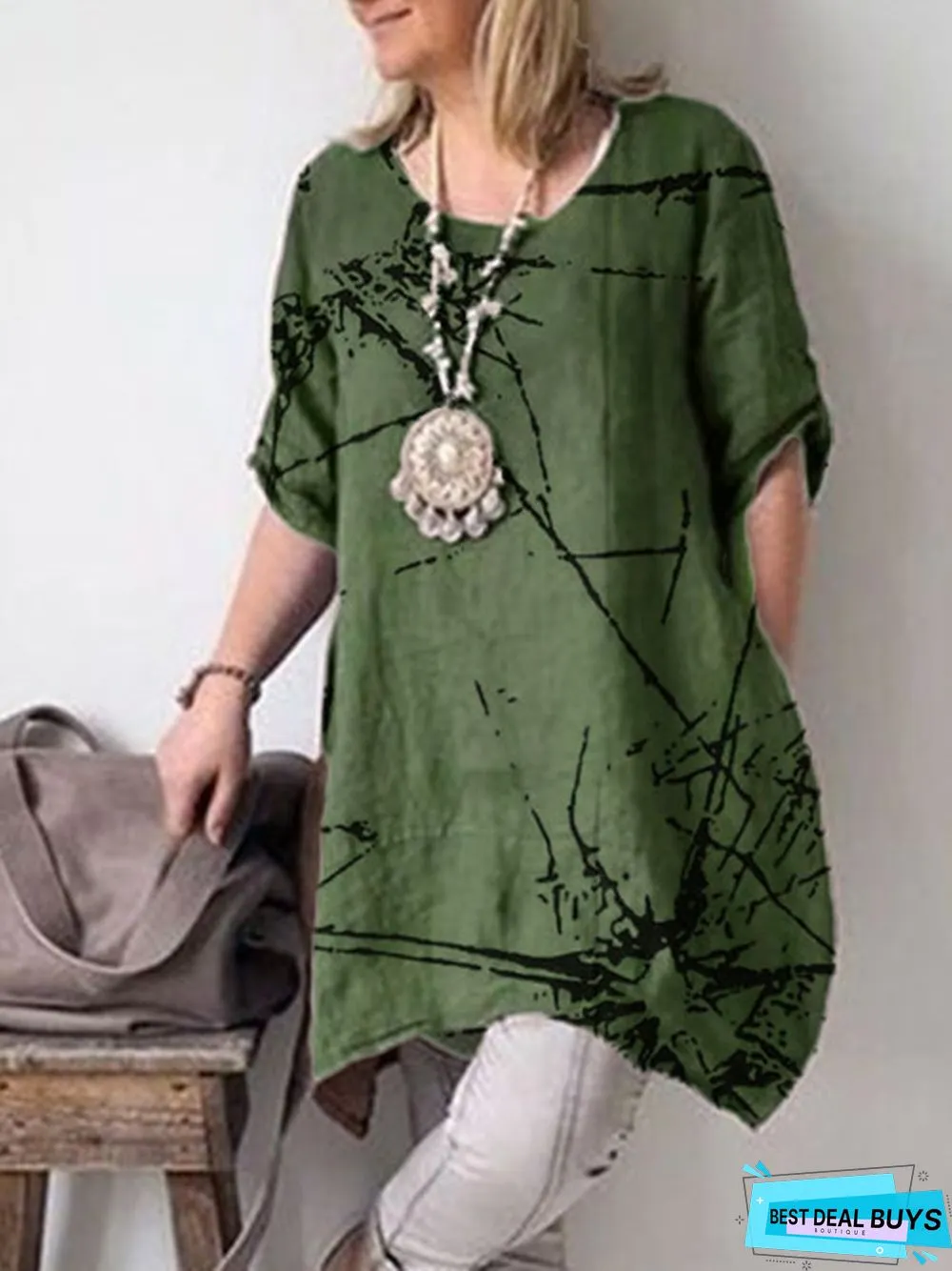Crew Neck Short Sleeve Tunic Top