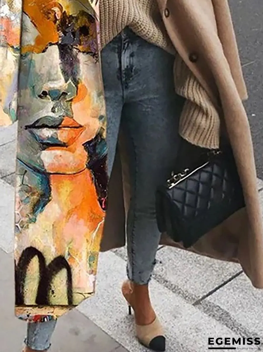 Casual Cloth Blended Geometric Printed Long Sleeves Outerwear | EGEMISS