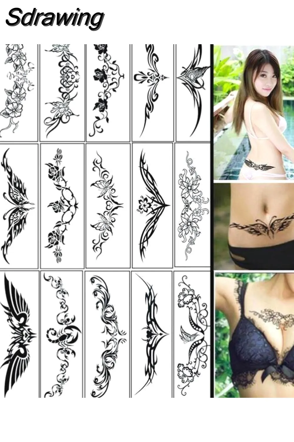 Sdrawing 4/5/9/10/18 PIeces Long Lasting Blue Flower Jewelry Tattoo Sticker Sexy Belly Block Scar Stretch Marks Waterproof Tattoo Sticker 715-1