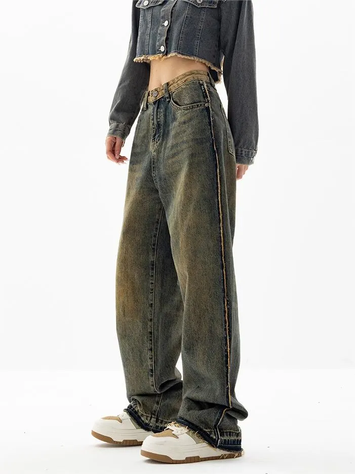 Brownm jeans with a classic vintage wash