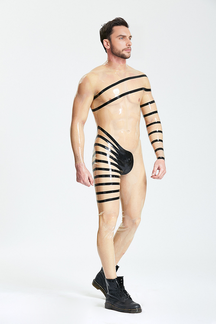 Men Latex Catsuits Spiral Translucent Seductive
