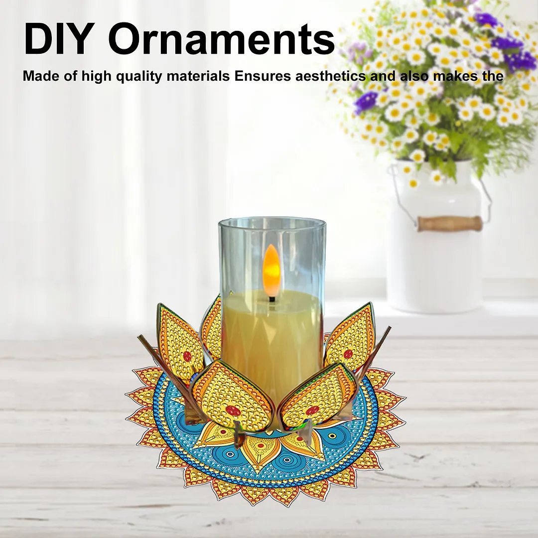 Mandala Lotus-I Acrylic DIY Diamond Painting Candle Holders Without Candles Crystal Painting Tealight Candle Stand Table Centerpiece for Adults Beginners Home Party Decor