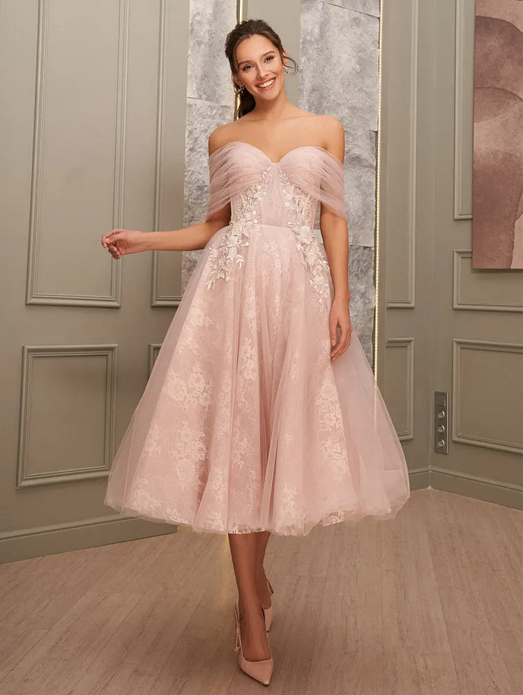Short Princess A Line Prom Dress Off Shoulder Appliques Cocktail Evening Gowns