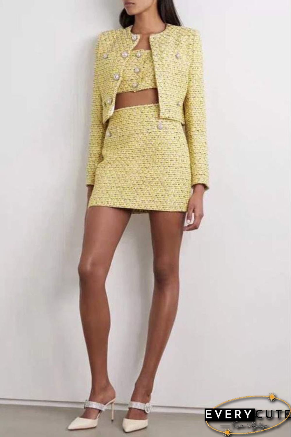 Confident Womens Tweed Blazer And Skirt Suits Plaid