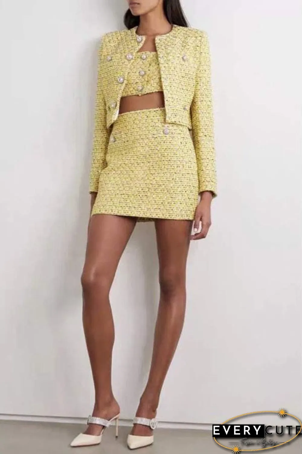 Confident Womens Tweed Blazer And Skirt Suits Plaid